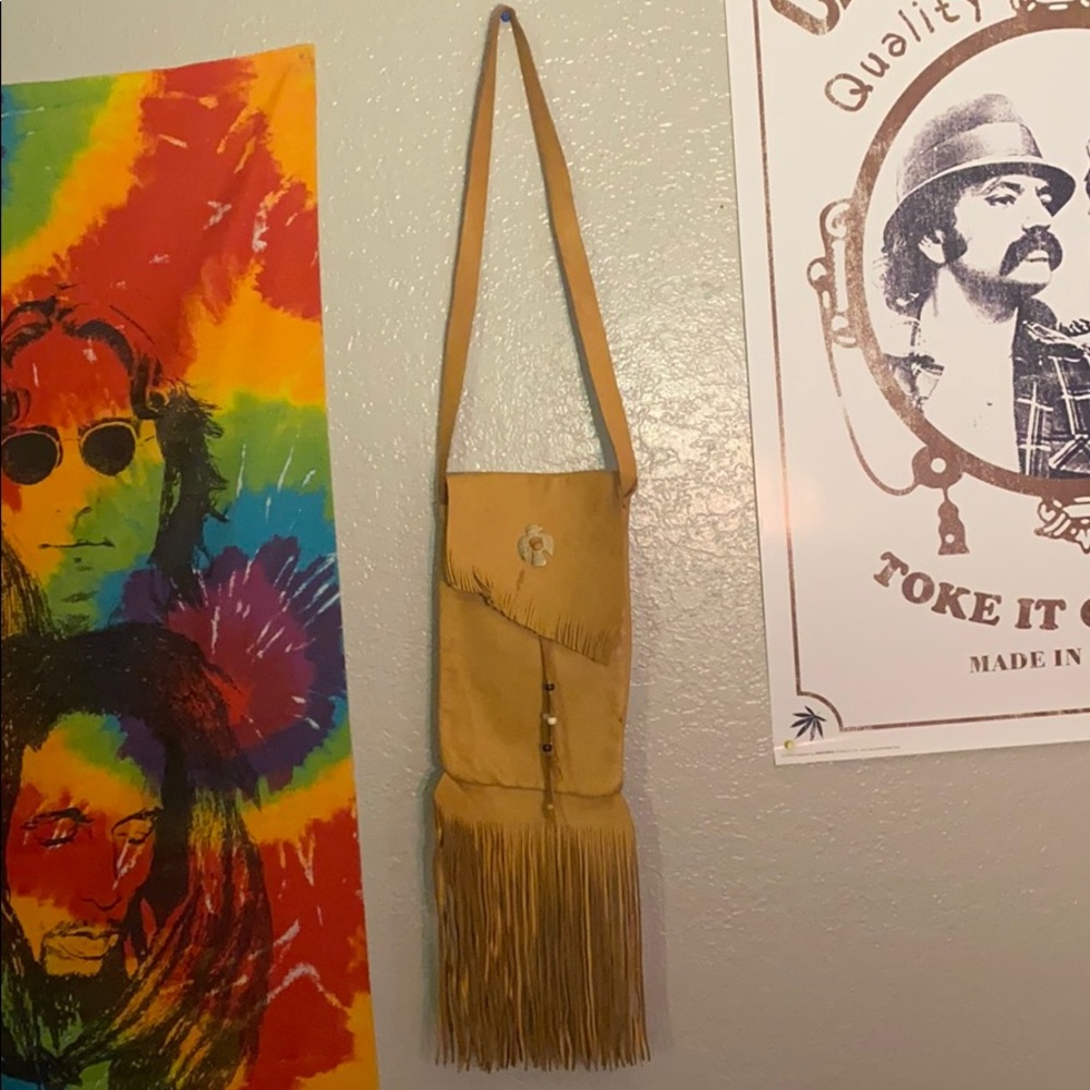 Native American genuine leather fringe purse